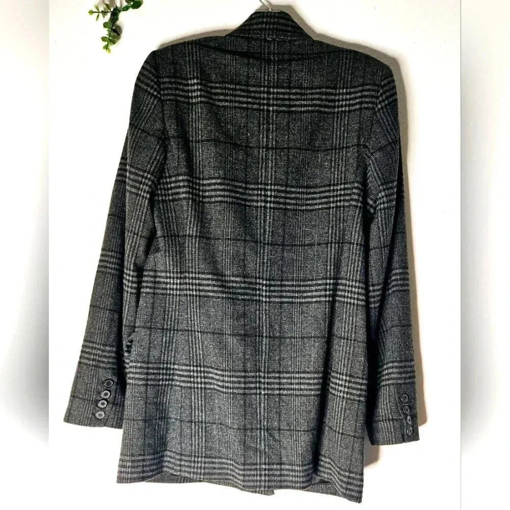 Zara Plaid Double Breast 6 buttons sz XS/S Oversized Pocket longline Blazer - Picture 3 of 10